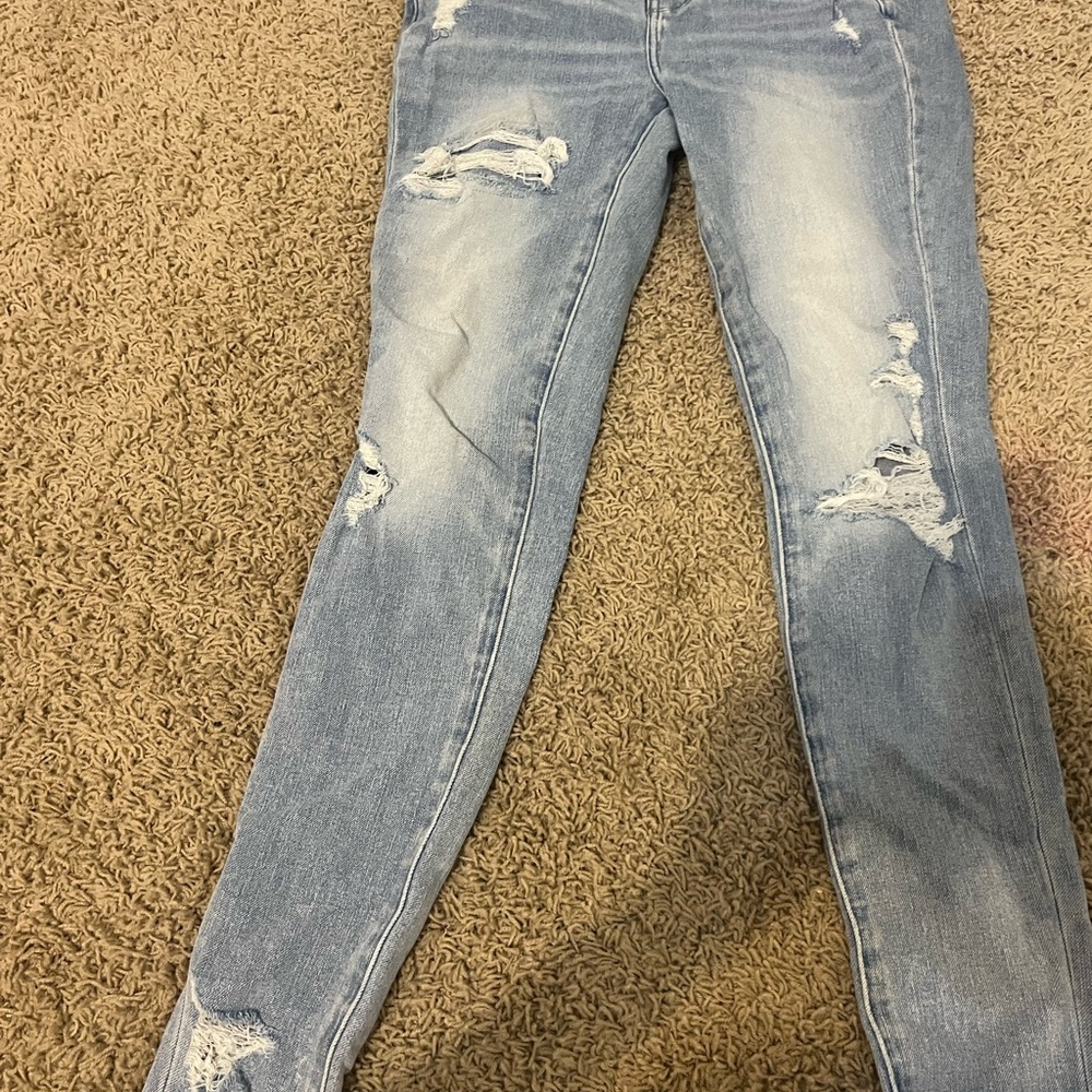 American Eagle Outfitters Blue Skinny Jeans with Distressed Details